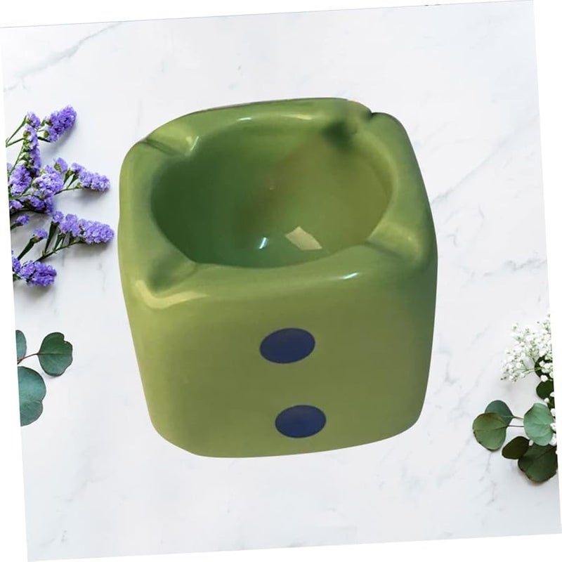 Creative Green Ceramic Dice Shaped Ashtray Stylish Desktop Ornament for Home Office Decor - Image 2